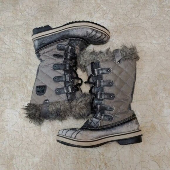 Sorel Tofino Distressed Faux Fur Trim Lace Up Tall Snow Boots 7 - Picture 4 of 12